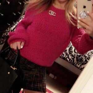 Hot Pink Tweed Sweater (S)